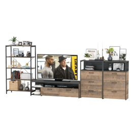 Стеллаж открытый с ТВ-тумбой и двумя комодами с тремя ящиками Трувор № 98