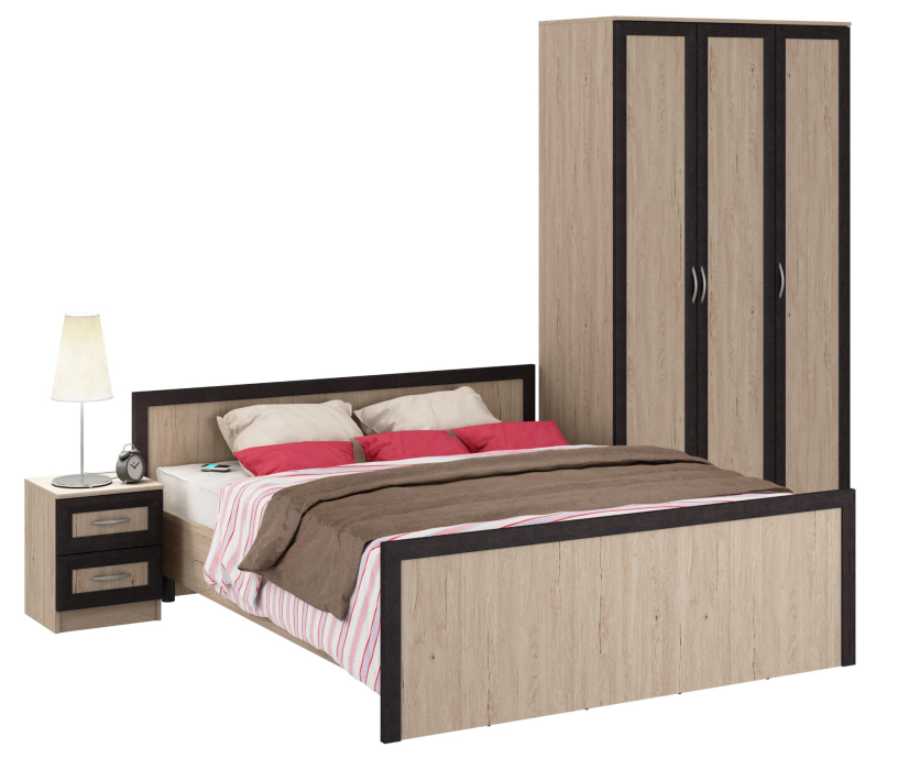 Спальные гарнитуры, Джорджия Дуб Санремо набор (шкаф + кровать + тумба)