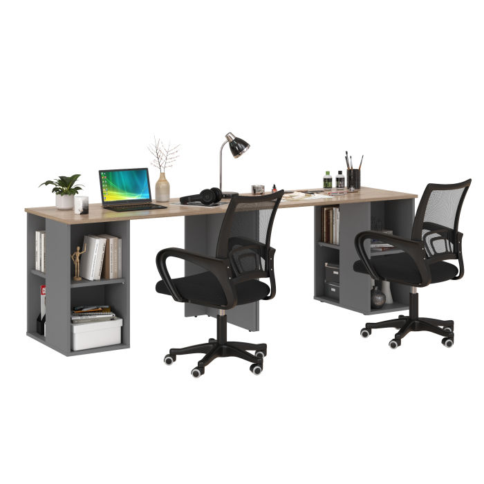 Прямые компьютерные столы, Два письменных стола Лайт 12.163 и два чёрных компьютерных кресла