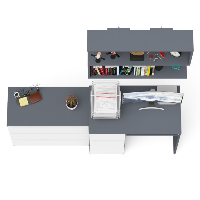 Прямые компьютерные столы, Однотумбовый стол компьютерный Мори МС-1 левый с комодом три ящика и навесной полкой 900