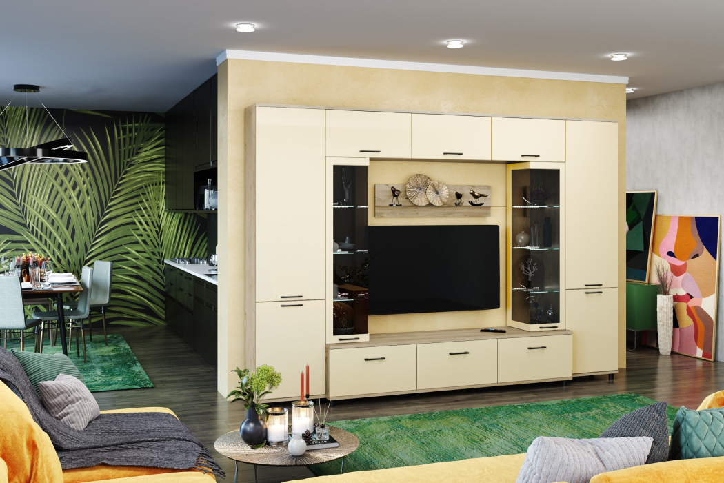 Стенки для гостиной, Модульная гостиная Грейс композиция 6  Гикори Джексон Светлый