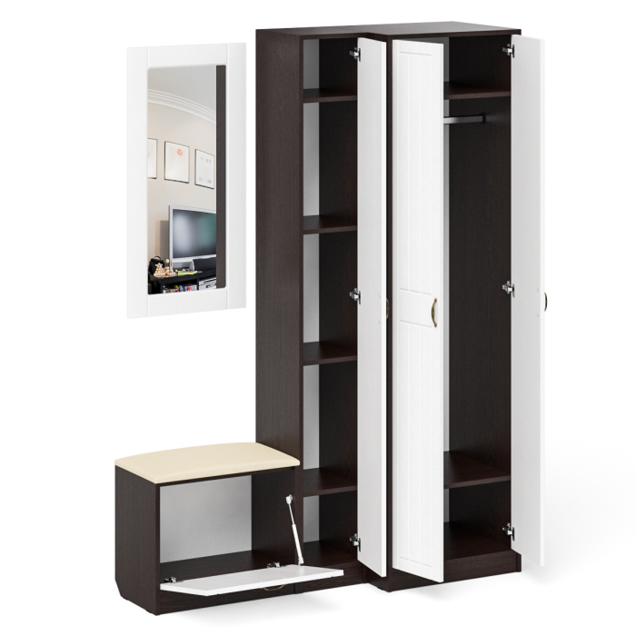 Прихожие, Тумба для обуви с сидением с зеркалом и пенал со шкафом П-6 № 26 МДФ фрезеровка прованс