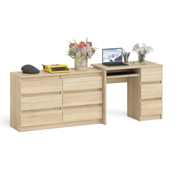 Домашние кабинеты, Комод Мори МК-1200 6 ящиков и компьютерный стол МС-6 три ящика справа