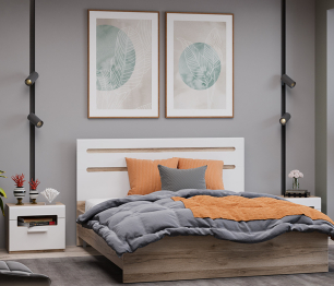 Фьюжн Кровать без ПМ (белый глянец/дуб делано)