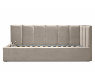 Кровать с мягким изголовьем угловая Лайф 140 с подъемным механизмом, микровелюр