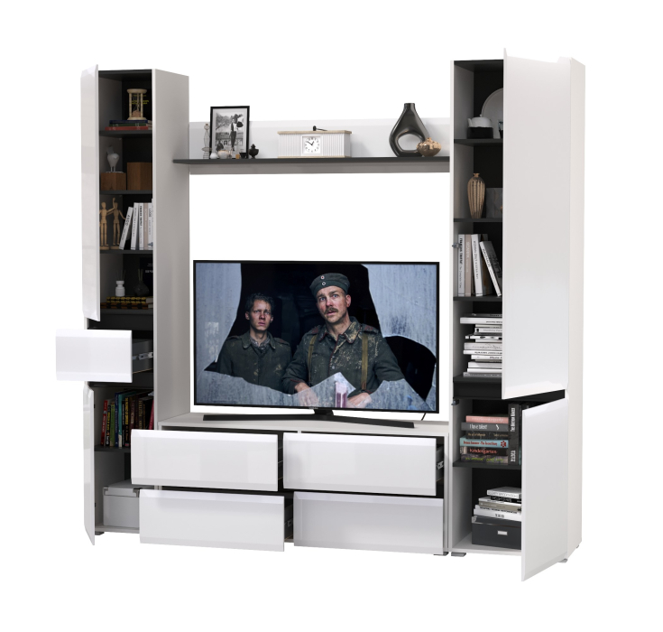 Стенки для гостиной, Тумба для ТВ Сидней в комплекте с полочкой шкафом с ящиком и шкафом с дверкой