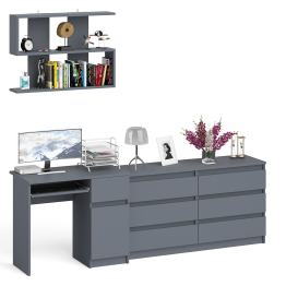 Комод шесть ящиков Мори МК1380.6 со столом с ящиком и дверкой справа и полка