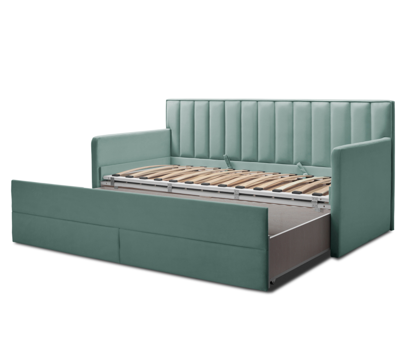 Мягкая кровать, Кровать с  дополнительным спальным местом  и боковинами Порше, микровелюр