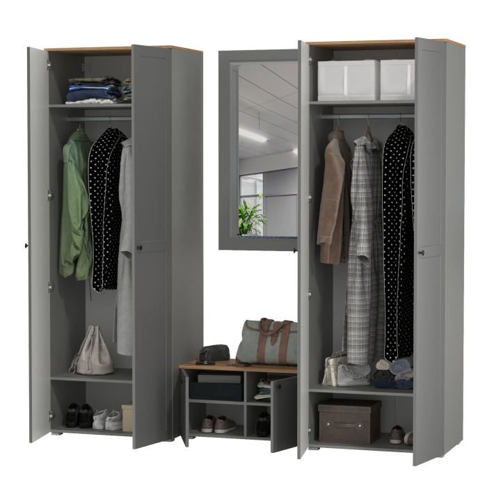 Прихожие, Тумба две дверки с навесным зеркалом и два шкафа Остин