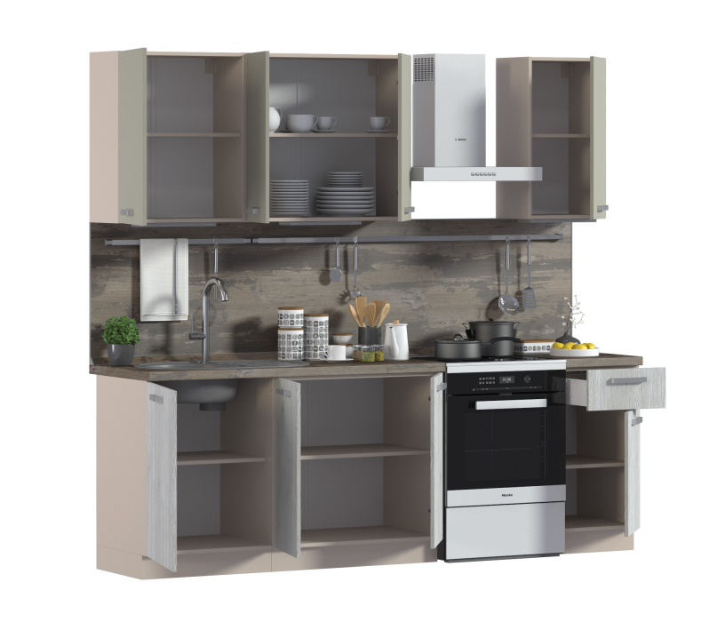 Кухонные гарнитуры, Кухня Регина серия Mishel Беж песок/Ирландский ликер, Рустик серый 1,8-2,4 м (Мишель)