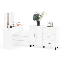 Стол косметический с подсветкой 110 и тумба-комод с тремя ящиками и дверками 123-1204