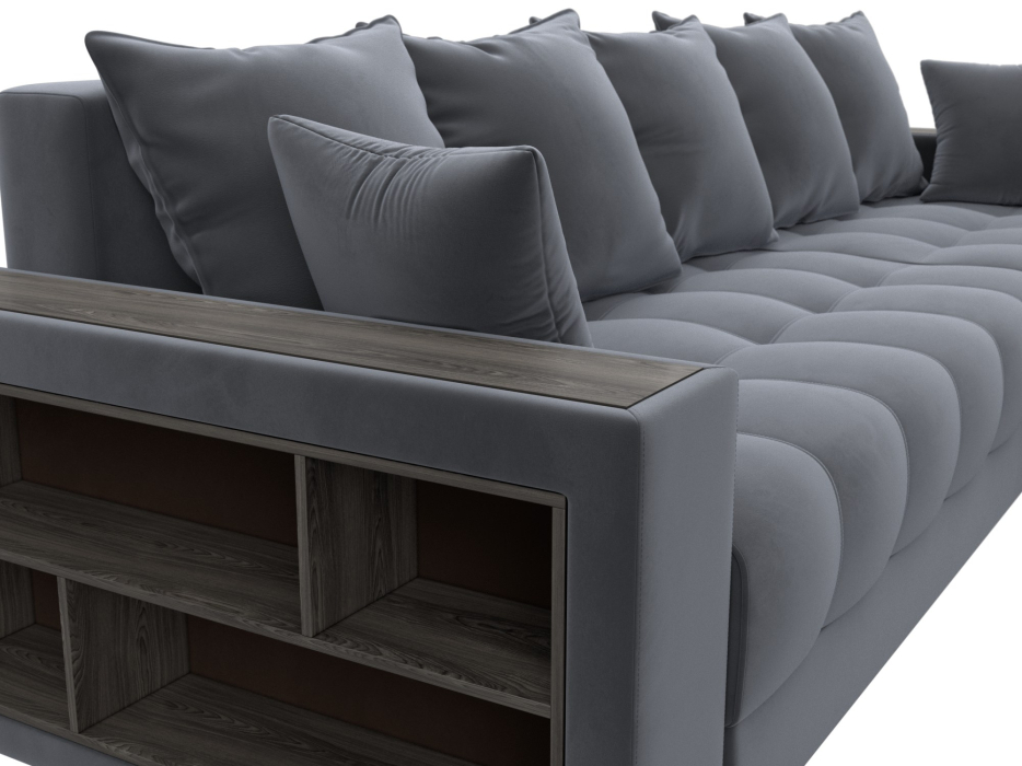 Диваны угловые в гостиную, Диван угловой с декором и полкой Лига-050 НПБ, велюр SEVEN