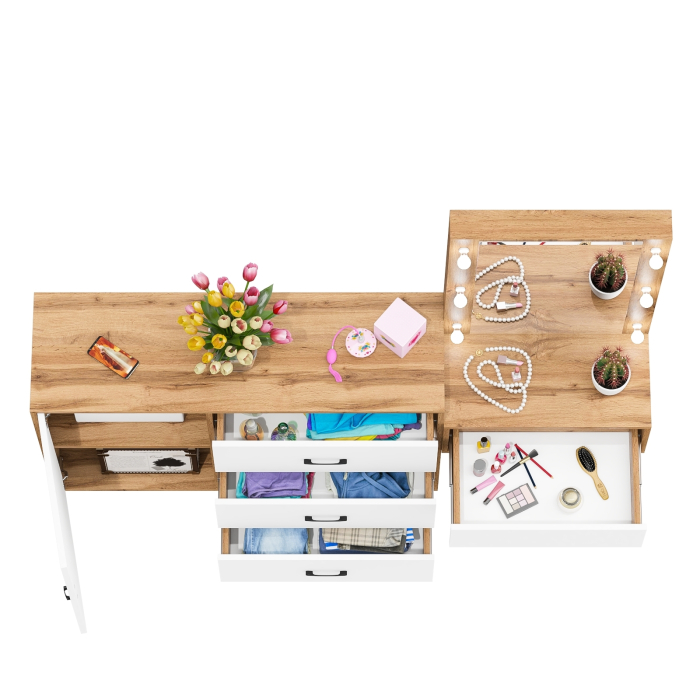 Туалетные столики, Комод с дверками и ящиками 122-1204 и косметический столик навесной с подсветкой