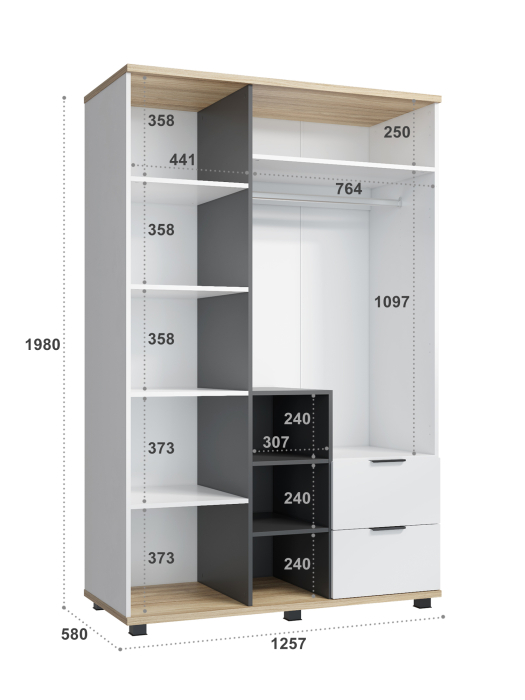 Шкафы распашные, Шкаф комбинированный Скайлайт СЛ-3К