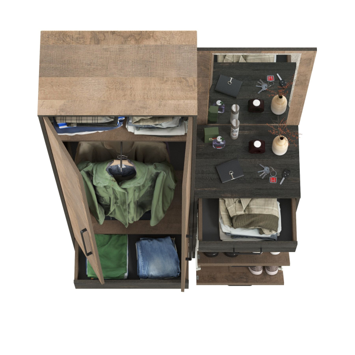 Прихожие, Шкаф для прихожей с тумбой для обуви и зеркалом Трувор