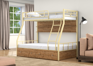 Двухъярусная кровать Раута ящики полка дуб ватан