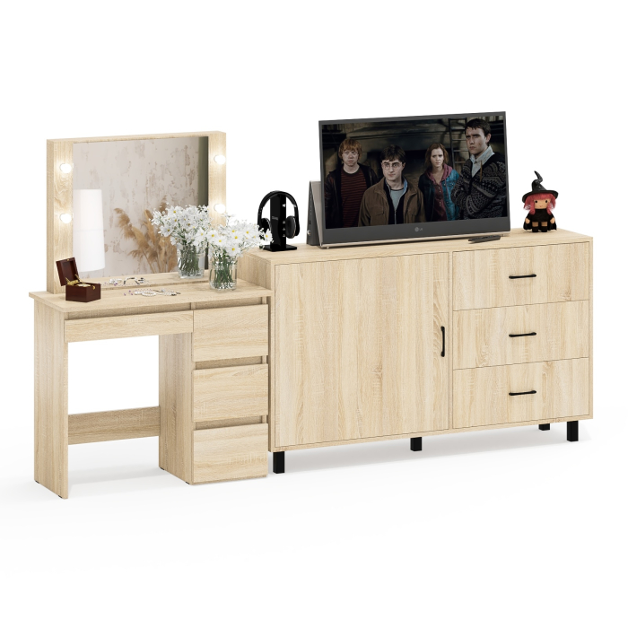 Туалетные столики, Столик косметический с подсветкой Сура и тумба-комод 122-1504