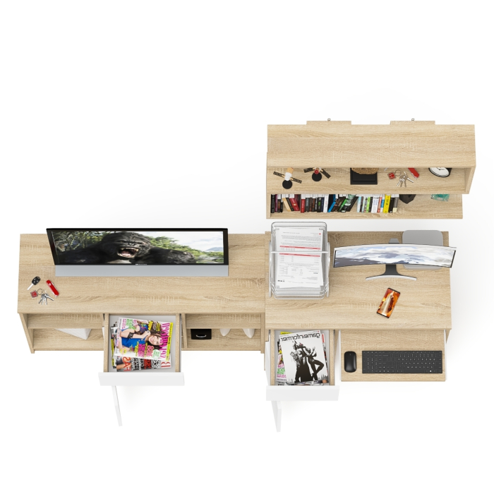 Прямые компьютерные столы, Тумба для техники МТВ1204.1 с компьютерным столом Мори МС-1 левым и полкой навесной