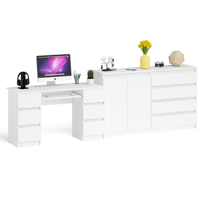 Компьютерные столы, Компьютерный двухтумбовый стол с панелью для клавиатуры с тумбой-комодом 1600 Мори