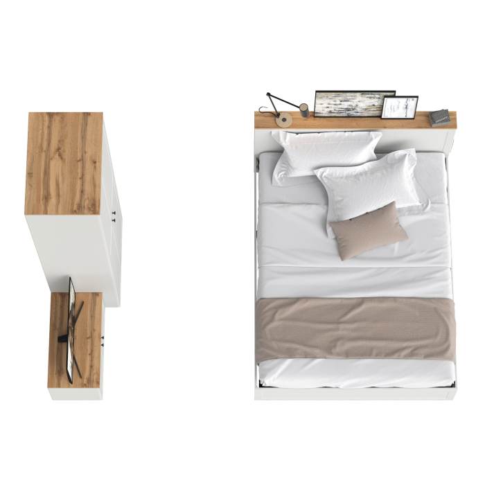 Спальные гарнитуры, Кровать двуспальная Остин с ортопедическим основанием с тумбой с дверками и шкафом 13.224