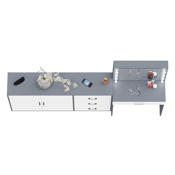 С зеркалом, Комод-тумба 123-1604 и туалетный столик с подсветкой СТ-4