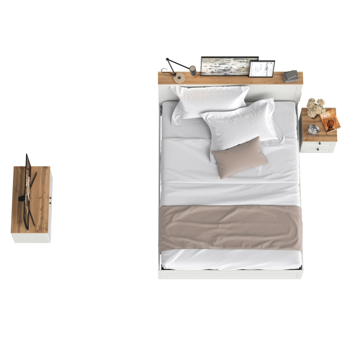 Спальные гарнитуры, Кровать двуспальная с ортопедическим основанием Остин с прикроватной тумбочкой и тумбой 13.257