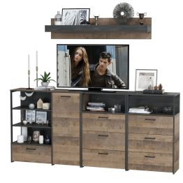 Два комода с ящиками с навесной полкой и комод с ящиком и дверкой в гостиную Трувор