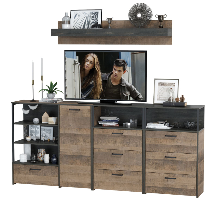 Стенки для гостиной, Два комода с ящиками с навесной полкой и комод с ящиком и дверкой в гостиную Трувор