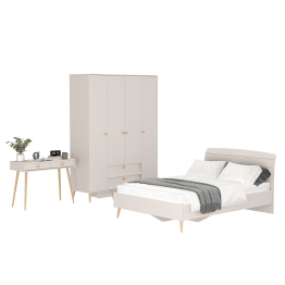 Столик прикроватный с кроватью 1400 Афина со шкаф-комодом 4-ре двери два ящика