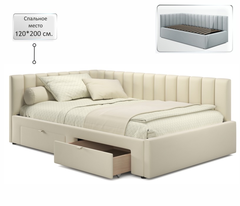 Мягкая кровать, Мягкая кровать-тахта Milena 1200 c ящиками