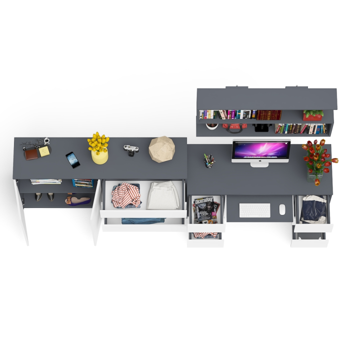 Домашние кабинеты, Стол для работы Мори МС-2 с книжной полкой на 1200 и комодом-тумбой МК1600.1