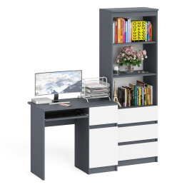 Компьютерный стол с ящиком и дверкой МС-1 правый со стеллажом с ящиками МСТ600 Мори