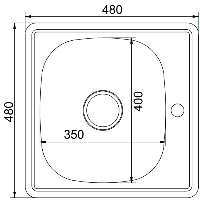 Кухонные мойки, Мойка врез 48х48 (0,6) вып 3 1/2 MIXLINE 16см с сифоном