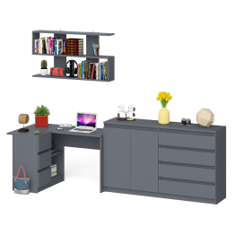 Угловой компьютерный стол с тремя ящиками Мори МС-16 левый с тумбой-комодом и книжной полкой