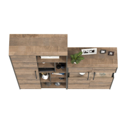 Шкаф-стеллаж с комодом с витриной с подсветкой Трувор