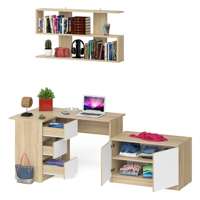 Угловые, Угловой компьютерный стол Мори МС-16 левый с тумбой две двери МА900.1 и широкой полкой 1200