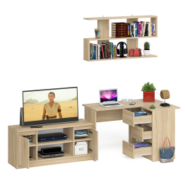 Стол угловой компьютерный Мори МС-16 правый с книжной полкой и ТВ-тумбой МТВ1200.1