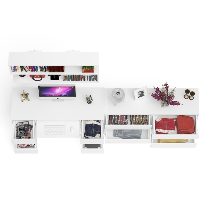 Домашние кабинеты, Стол компьютерный ящики слева и справа Мори МС-2 с комодом и полкой навесной