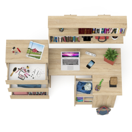 Комод Мори МК700.5 со столом компьютерным угловым МС-16 правым и открытой полкой 1200