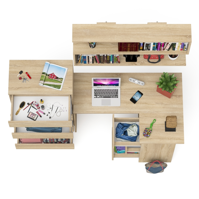 Домашние кабинеты, Комод Мори МК700.5 со столом компьютерным угловым МС-16 правым и открытой полкой 1200