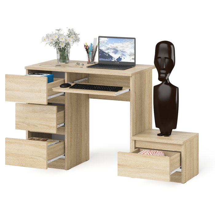 Прямые компьютерные столы, Компьютерный стол три ящика Мори МС-6 левый с тумбой 400