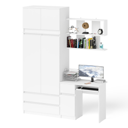 Стол однотумбовый Мори МС-1 левый с полкой навесной и комодом-шкафом с антресолью