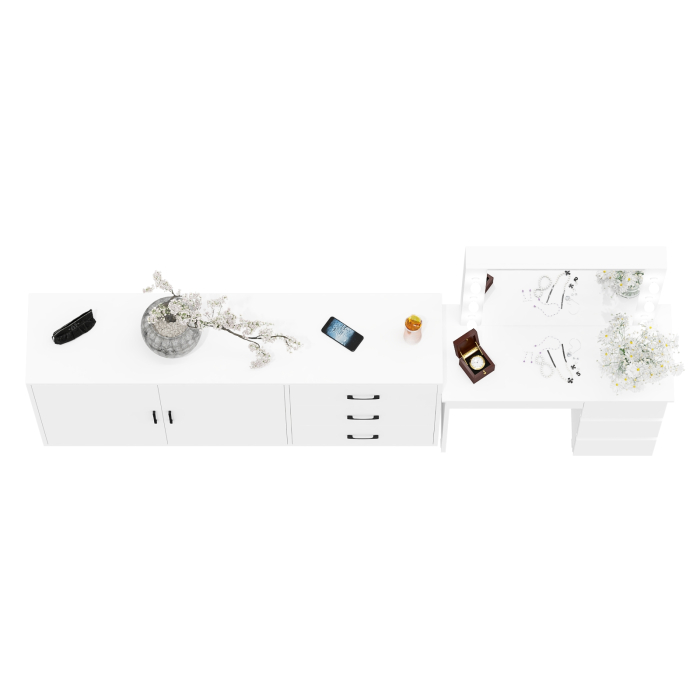 С зеркалом, Косметический столик Сура с зеркалом и подсветкой и с тумбой-комодом 123-1604