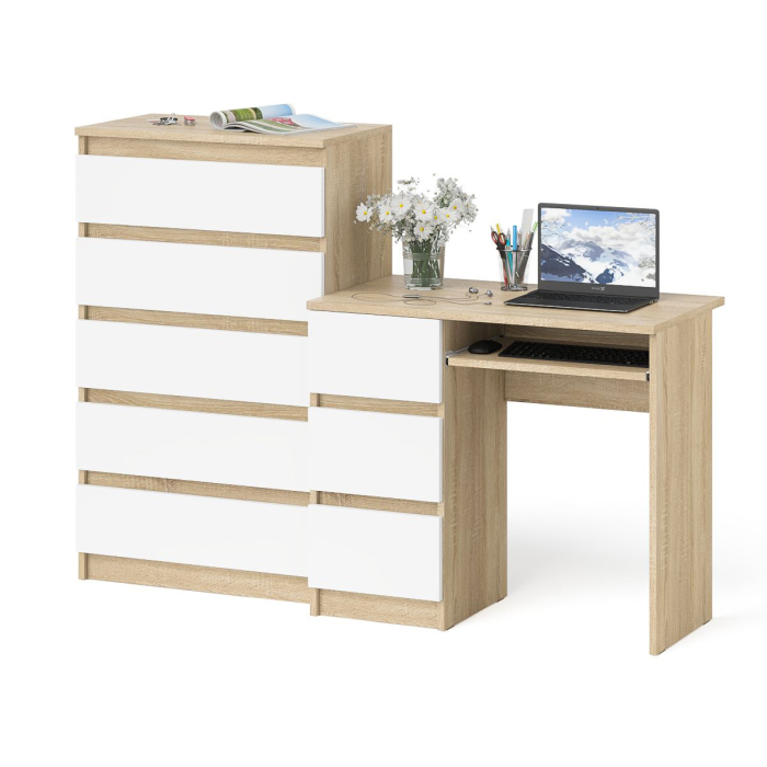 Домашние кабинеты, Комод высокий Мори МК700 5-ть ящиков и стол компьютерный Мори МС-6 левый