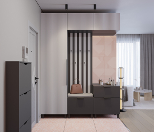 Прихожая Тренд с антресолью и рейками Диамант серый/МДФДжаз Светло-серый