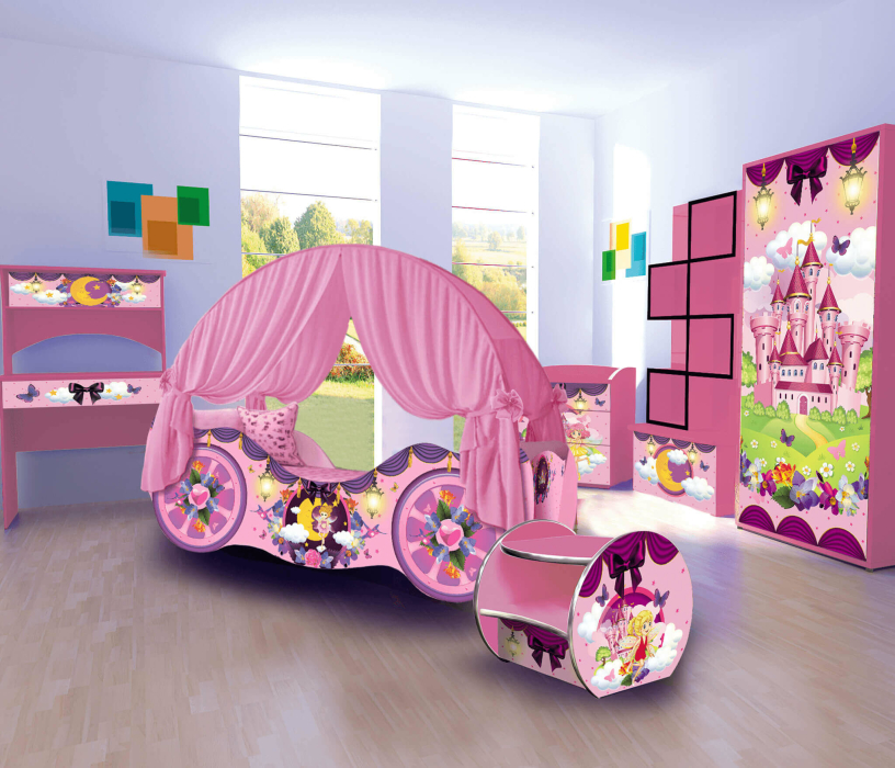 Кровати-домики, Кровать детская КАРЕТА ПРИНЦЕССА 4.0 для девочки, 155х85х60 (h160)