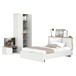 Кровать двухспальная Остин с ортопедическим основанием с тумбой 13.257 и шкафом 16.307