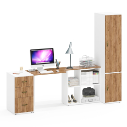 Шкаф платяной узкий Лидер-8 23Б со столом компьютерным и тумбочкой три ящика