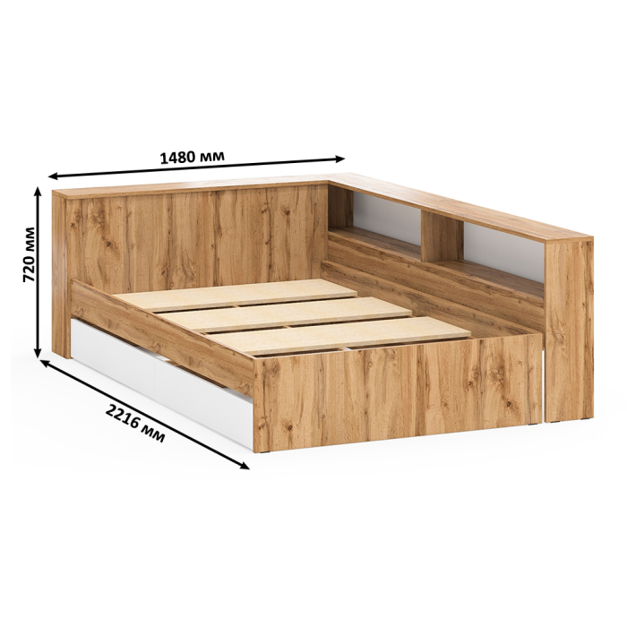 Спальные гарнитуры, Кровать с прикроватным блоком с ящиками Ксения 1200 и туалетный столик с подсветкой Сура