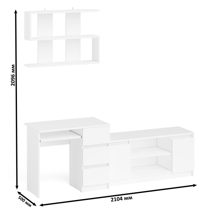 Прямые компьютерные столы, МС-6 стол ящики справа с тумбой Мори 1200-1 и полкой на 900